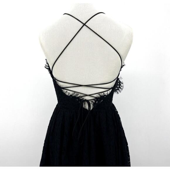 Fame and Partners Dark Romance Black Lace Midi Dress Strappy Semi Sheer size 4 - Picture 4 of 8
